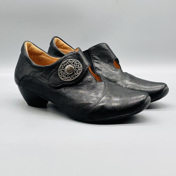 Think Shoes Womens 7 Black Leather Mary Jane Pumps Low Heel Slip On Walking - Picture 2 of 11